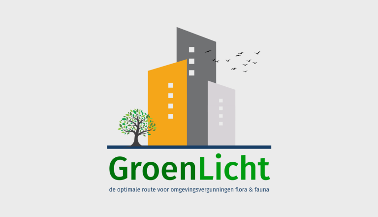 Logo van project groenlicht met een aantal gebouwen met boom en vogels.